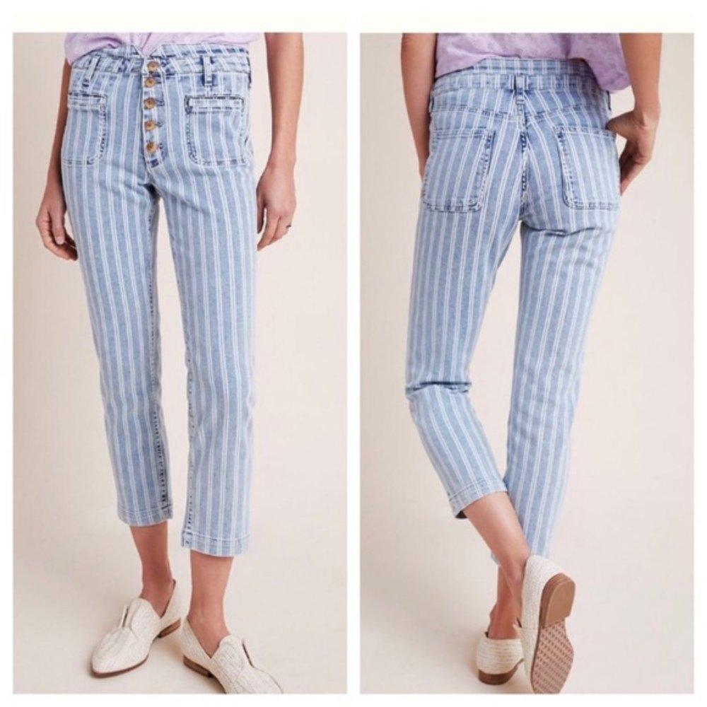 Pilcro & the Letterpress by Anthropologie High Rise Slim Striped Straight Jeans